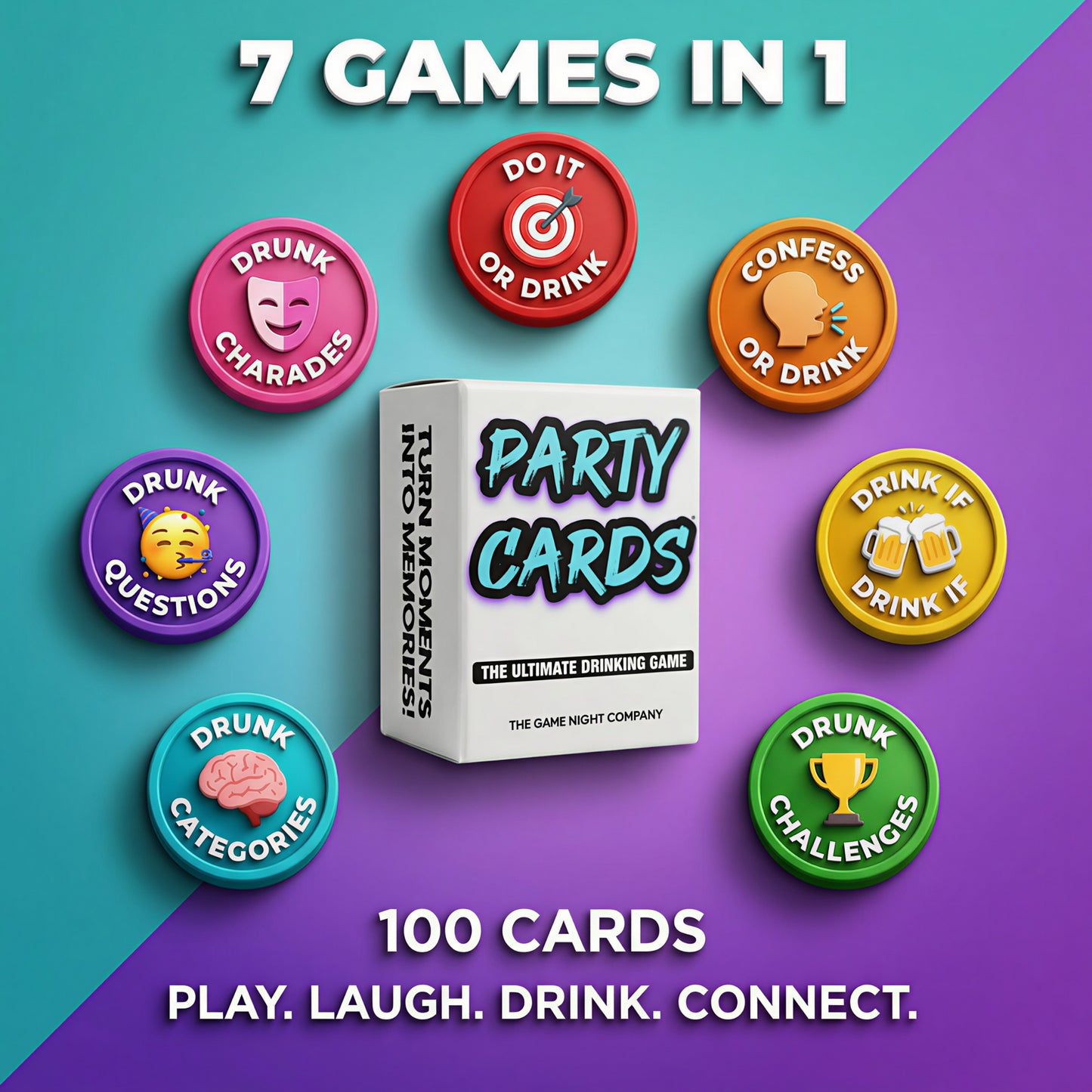 Party Cards: The Drinking Games - 7-In-1 Card Game For Adults, Friends,Parties, Pool and Game Night Fun