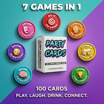 Party Cards: The Drinking Games - 7-In-1 Card Game For Adults, Friends,Parties, Pool and Game Night Fun